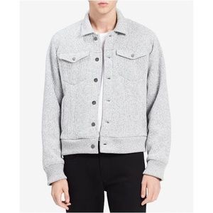 Calvin Klein Jeans Marled Heather Grey Sweater Sherpa Lined Trucker Jacket L